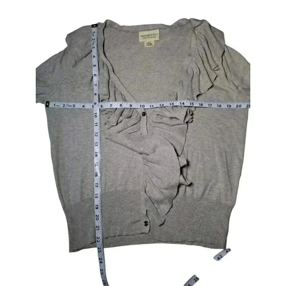 Denim & Supply Ralph Lauren Size XL Gray Ruffle Button Up Cardigan Sweater